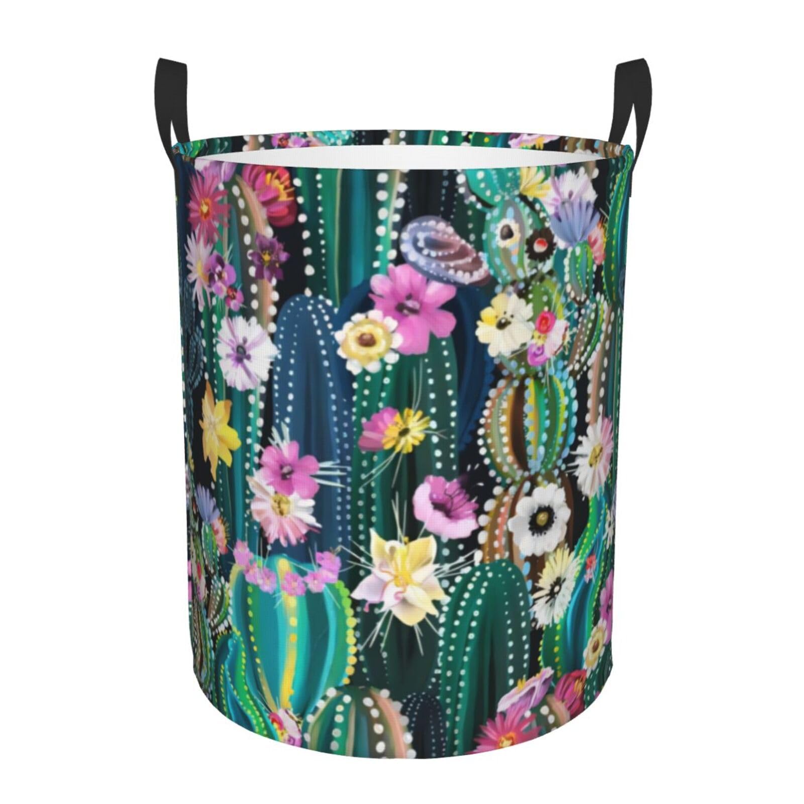 M Circular Hamper – Collapsible Blooming Cactus Print Laundry Basket