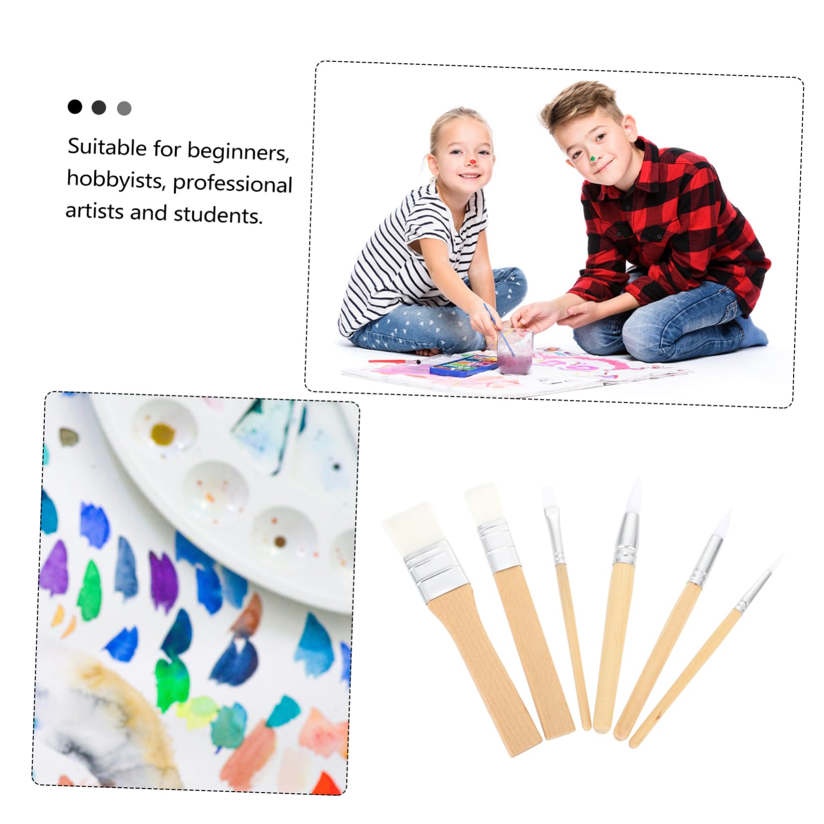 jojofuny Ensemble de 6 Pinceaux Aquarelle en Laine Brute pour Garçon et Filles Fournitures de Peinture Outils de Dessin Pinceaux Courts Art et Loisirs Matériel Artistique