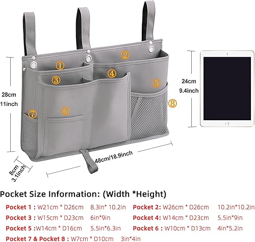 Miniatura 4 de Organizador de mesita de noche, organizador de litera duradero, bolsa de almacenamiento colgante con múltiples bolsillos para dormitorio