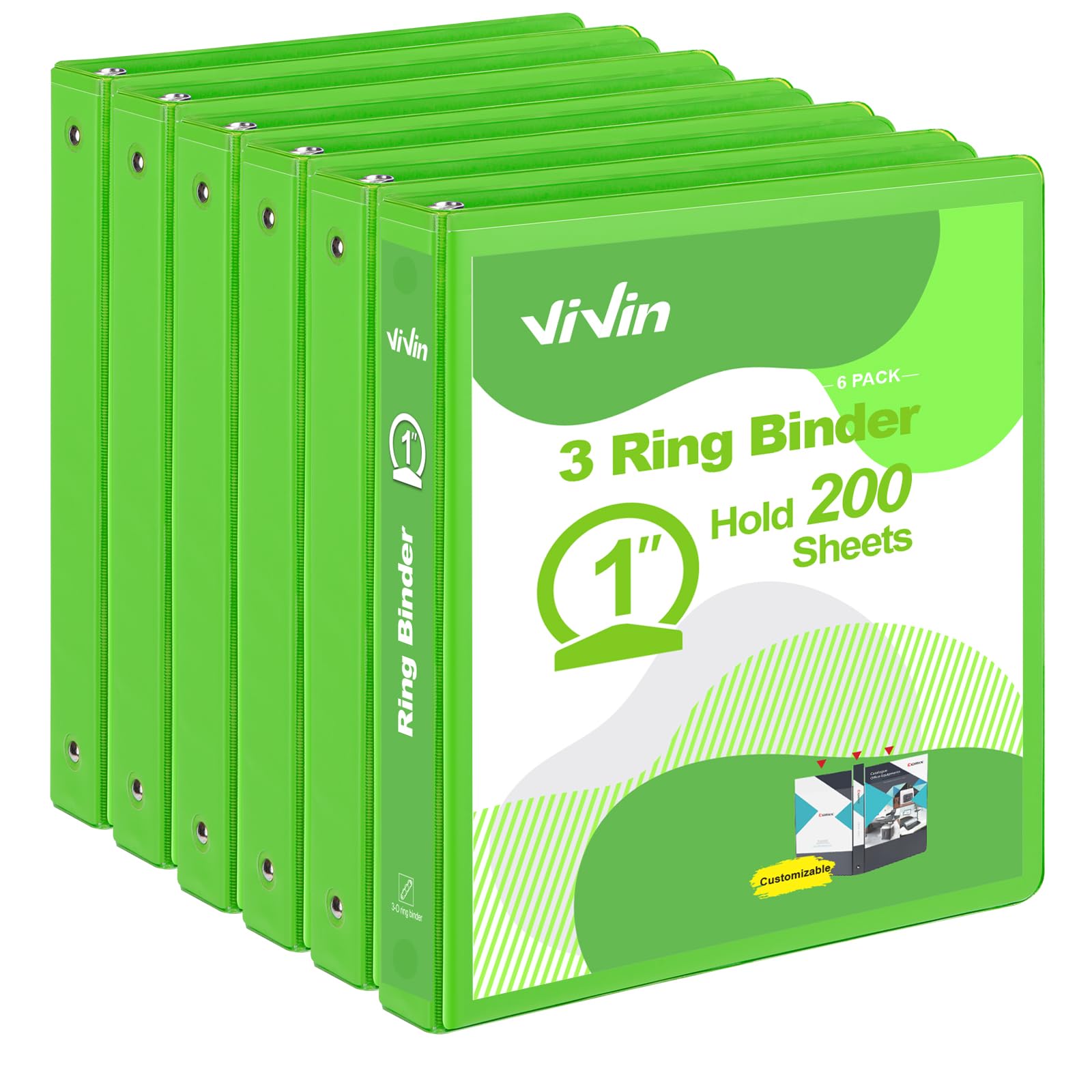 ViVin Lot de 12 classeurs ronds de 2,5 cm pour plus de durabilité, classeurs standard à 3 anneaux pour 200 feuilles de papier de format lettre américaine, vert lierre