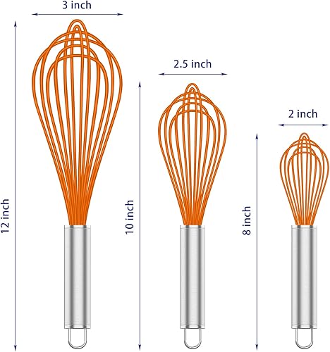 Miniatura 82 de Juego de batidores de acero inoxidable 304, batidor de metal inoxidable apto para lavavajillas, batidores profesionales de alambre de globo