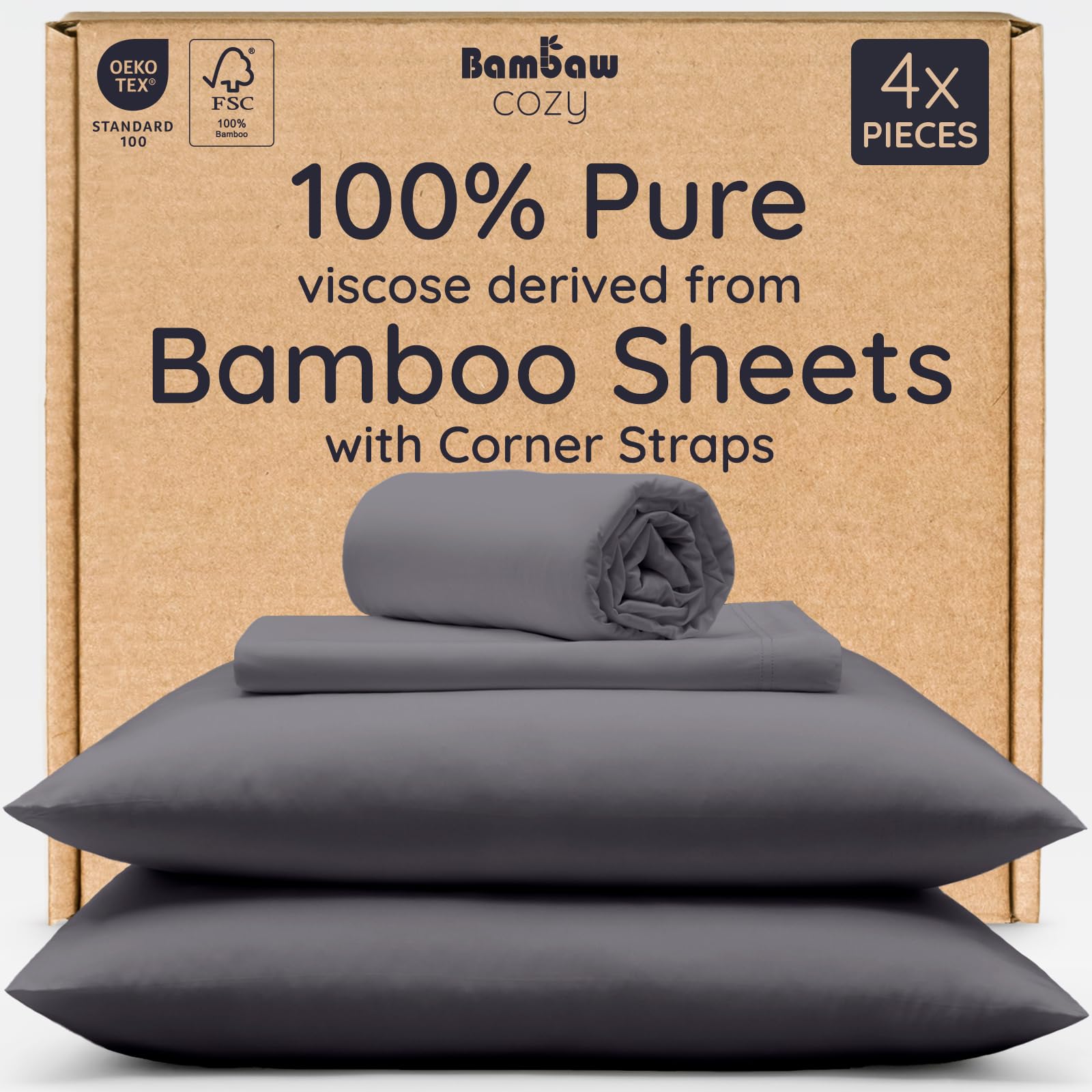Bambaw 100% Viscose Derived from Bamboo Sheets Queen Size Set – 4pcs Cooling Sheet Set, Super Soft Sheets Queen Size, Luxury Bed Sheets, Deep Pocket