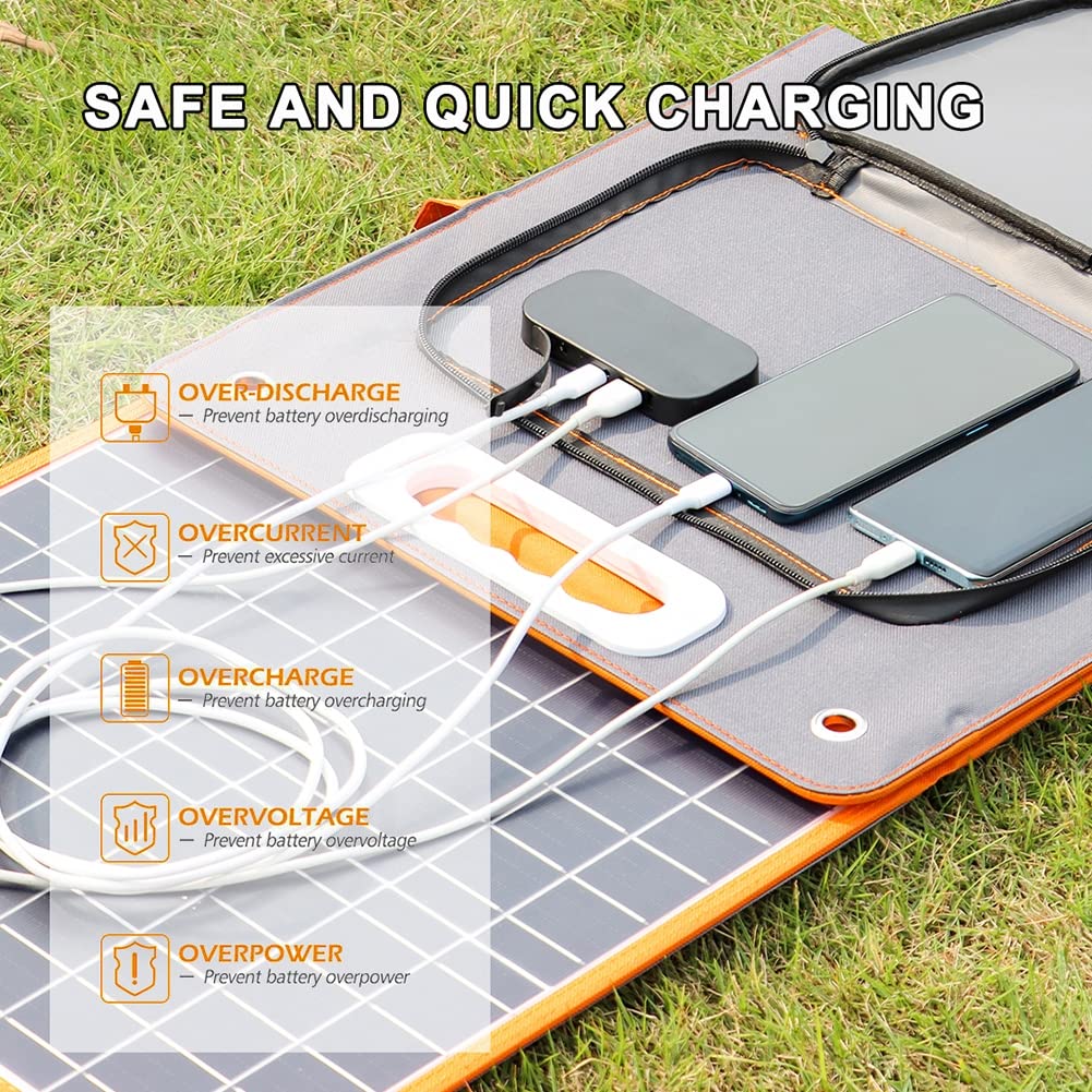 Kit de Panneau Solaire Portable, Valise de Chargeur Solaire étanche Pliable monocristallin, pour Voiture, Camping-Car, Bateau, Caravane, téléphones Portables, système Hors réseau