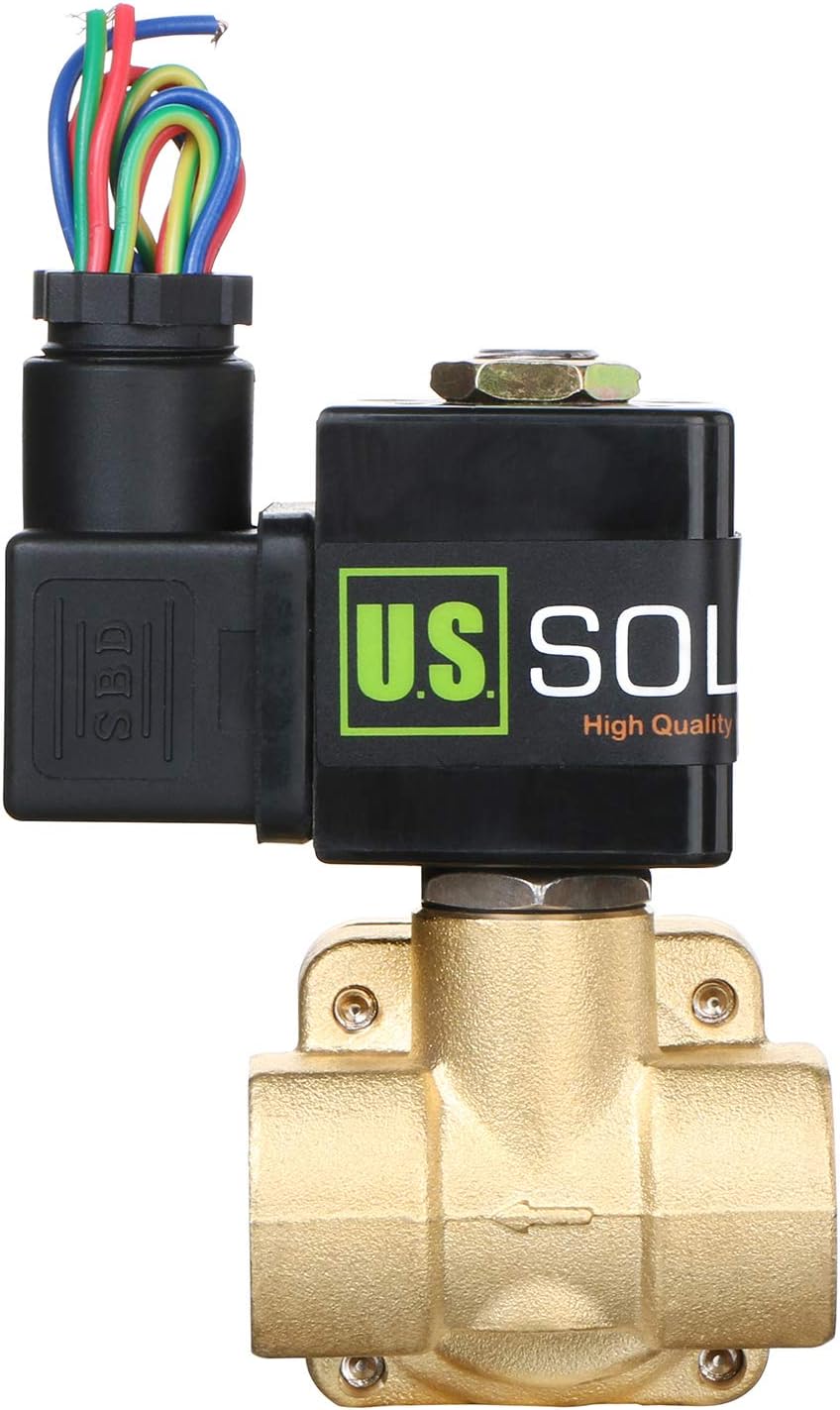 U.S. Solid 1/4" Brass Electric Solenoid Valve, 110V AC Normally Closed, 1.5Cv Flow, VITON Seal, FNPT Threaded, Pilot-Operated, 232 PSI, -10~120°C for Water, Air, Oil
