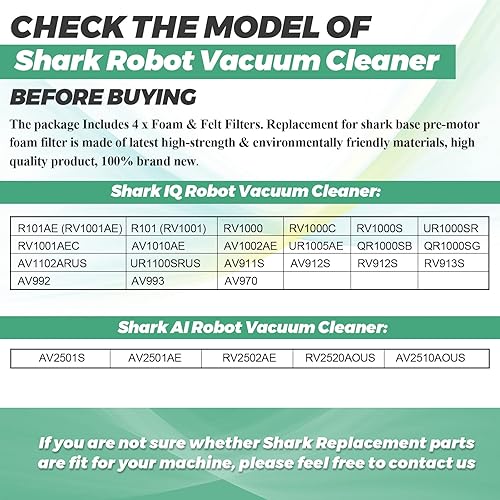 Miniatura 7 de Paquete de 4 filtros de espuma de repuesto para Shark Base Pre-Motor (3.7 pulgadas de alto) para Shark Robot Vacuum UR1005AE R101AE RV1001AE AV912S