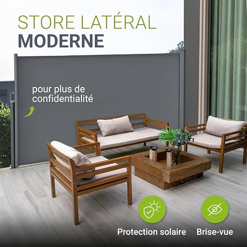Juskys Store latéral 160 x 500 cm Extensible et Opaque, Brise-Vue pour Balcon, terrasse et Jardin, Auvent latéral avec Support Mural, Protection Solaire en Acier & Tissu Impermeable - Gris foncé - 2