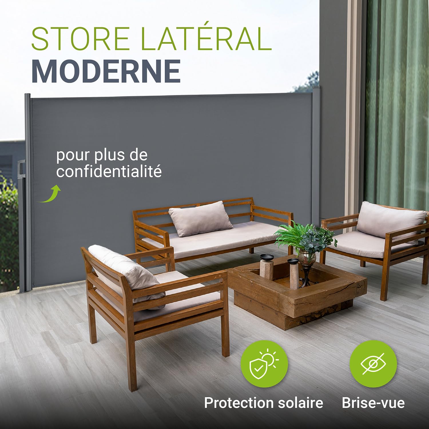 Juskys Store latéral 180 x 300 cm Extensible et Opaque, Brise-Vue pour Balcon, terrasse et Jardin, Auvent latéral avec Support Mural, Protection Solaire en Acier & Tissu Impermeable - Gris foncé