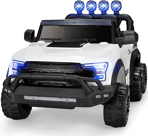 JOYLDIAS Camión para niños de 6 ruedas 12 V con control remoto de 24 G 6 ruedas más grandes suspensión de resorte luces color blanco