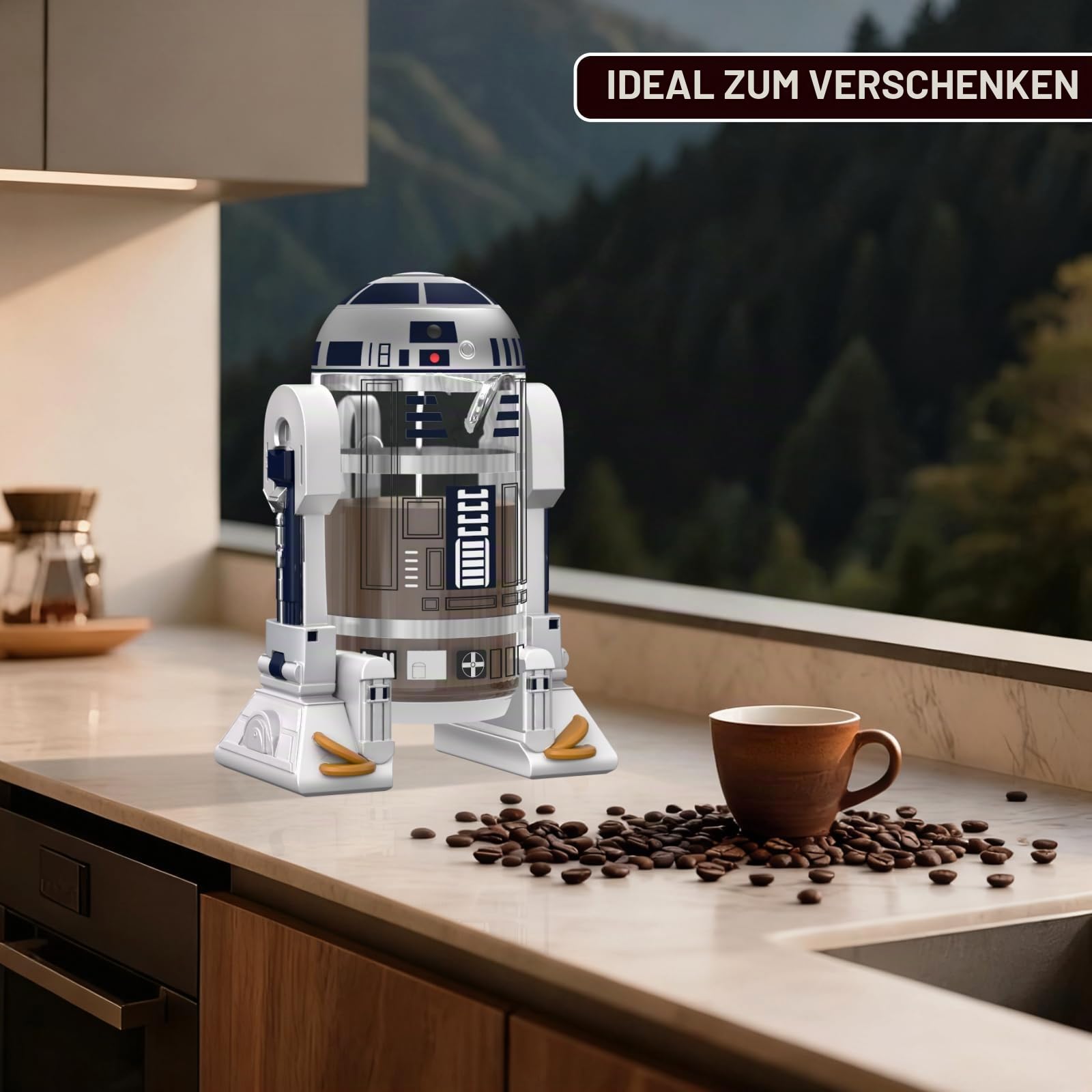 TEENKON French Press Isolierter Kaffeebereiter aus 304 Edelstahl, 900 ml, Roboter R2D2, Hand-Kaffeepresse, mit Filtersieb für Kaffee und Tee (weiß)