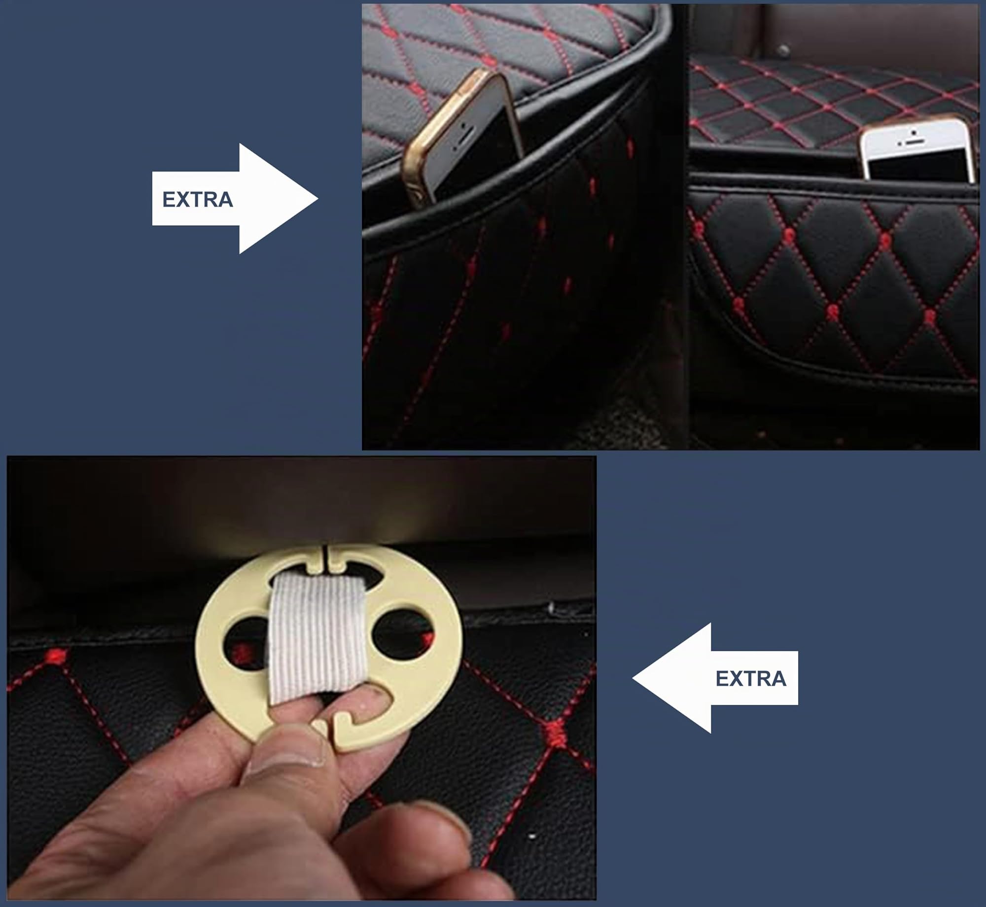Auto Accessori Lupex Housse de siège 3 pièces Universelle pour Voiture, Protection de siège 2 Avant et 1 arrière | Protector Comfort Automotive Coussin intérieur (PVC - Noir Rouge - 7 pièces)