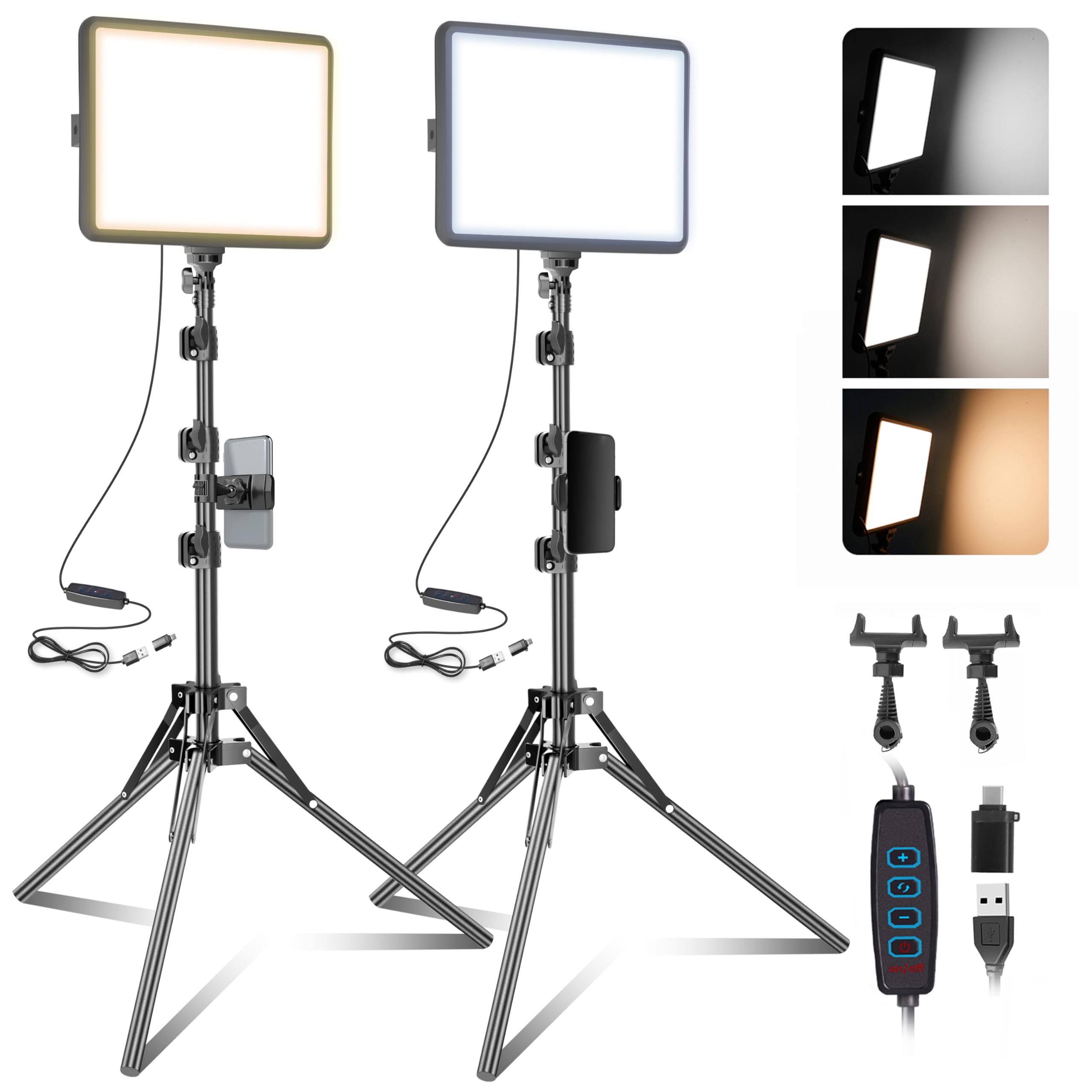 2-Pack LED Video Light Kit, NiceVeedi Studio Light, 2800-6500K Dimmable Photography Lighting Kit with Tripod Stand&Phone Holder, 73" Stream Light for Video Recording, Game Streaming, YouTube