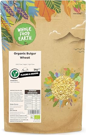 Wholefood Earth Organic Bulgur Wheat   3 kg | GMO Free | Vegan | High Fibre | Certified Organic