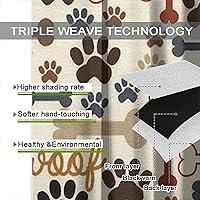 Vista 202 de Cortinas opacas con estampado de patas de perro, estampado de patas de perro y huesos, tratamiento de ventana, cortinas con aislamiento térmico