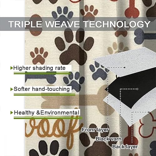 Miniatura 202 de Cortinas opacas con estampado de patas de perro, estampado de patas de perro y huesos, tratamiento de ventana, cortinas con aislamiento térmico