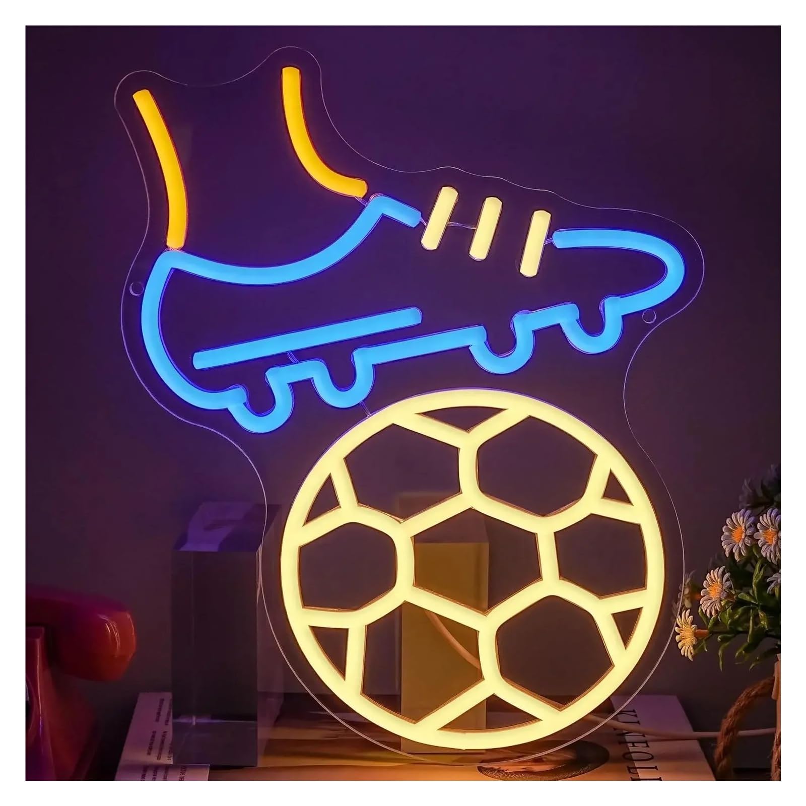 LEMST Sign Lamp Soccer Sport Neon Sign USB Powered Sports Themed LED Light for Gaming Room Bar Bedroom Decoration 32x26.5cm/12.59×10.43in