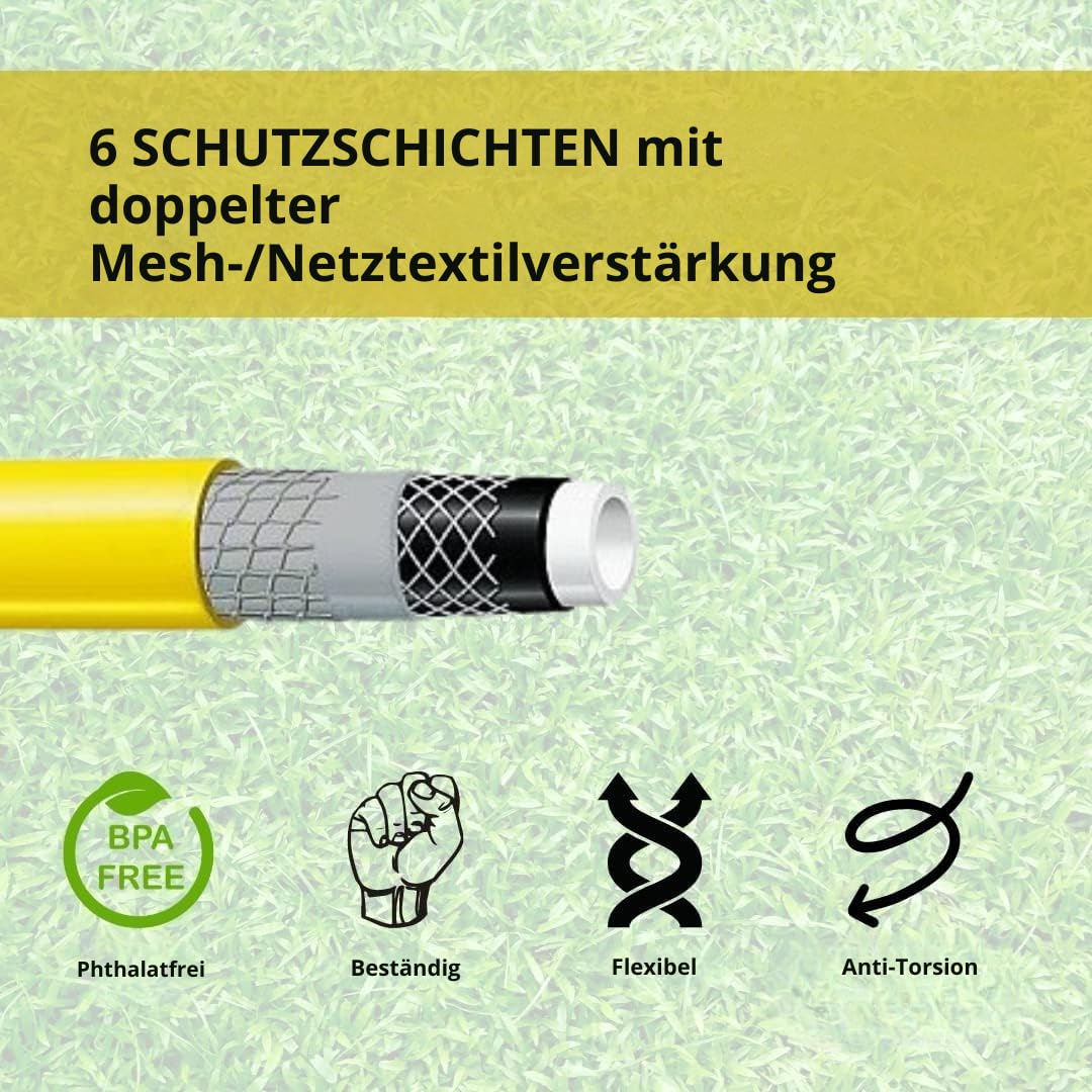 MAKA Gartenschlauch, 6 Schichten 12,5 mm Druck 40 Bar, Gartenschlauch Flexibel, Wasserschlauch Doppelte mit Gewebeeinlage, Torsionsfrei, Hitze- und Frostbeständig, UV-beständig (1/2 Zoll 25 Meter)