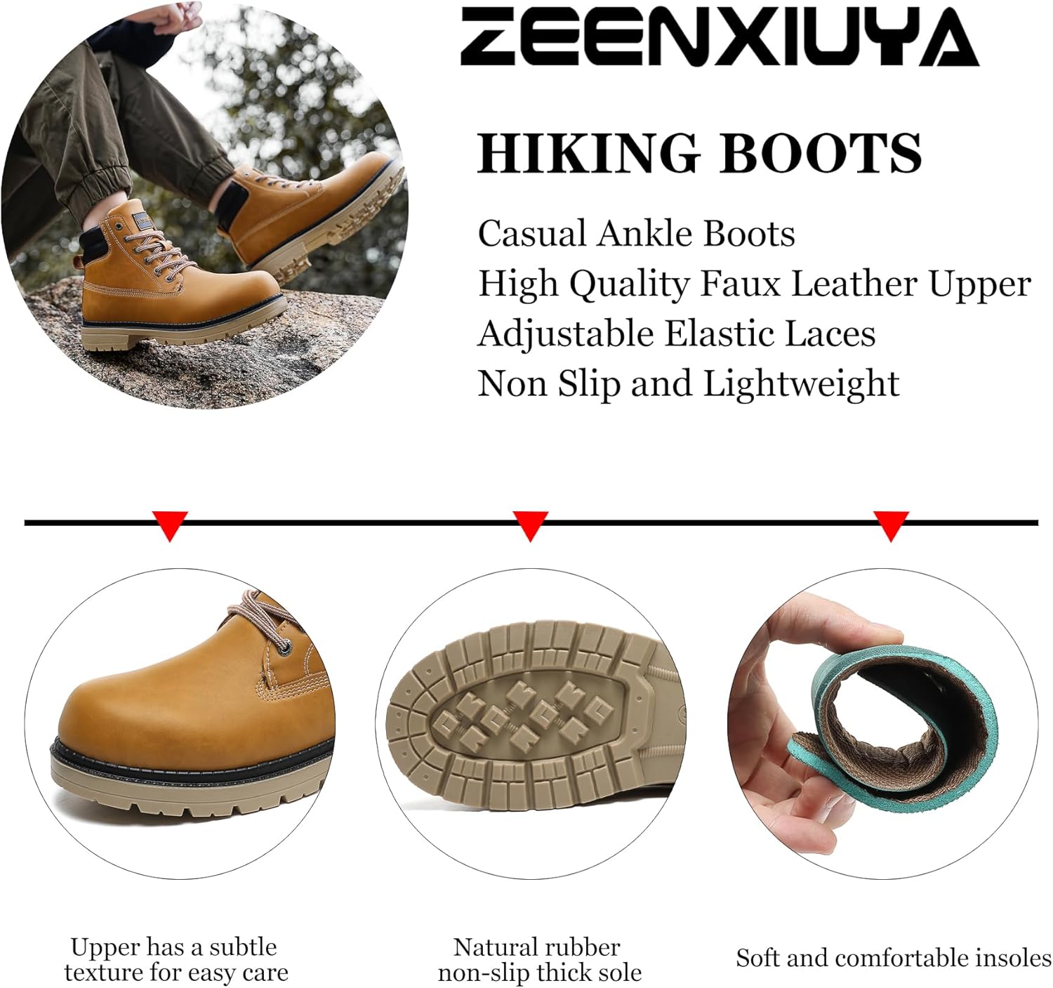 ZEENXIUYA Women's Hiking Boots Men's Chukka Boots Non-slip Outdoor Casual Boot Waterproof Lightweight Comfortable Ankle Lace Up Booties - Image 2