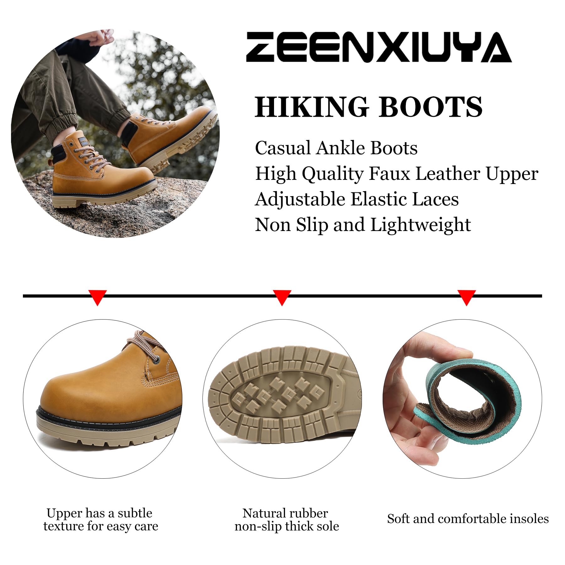 ZEENXIUYA Women's Hiking Boots Non-slip Outdoor Casual Boots Men's Mid Height Waterproof Lightweight Lace Up Walking Booties Women Comfortable Ankle Hiking Boot Brown Size 7