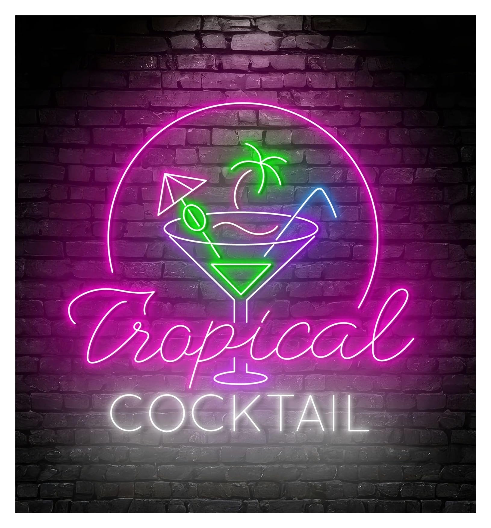 RONGCH Hanging Art Signs Tropical Cocktail Neon Sign Beach Palm Tree Bar Pub Wall Art Party Home Storefront Window Display Business Entrance 63cm