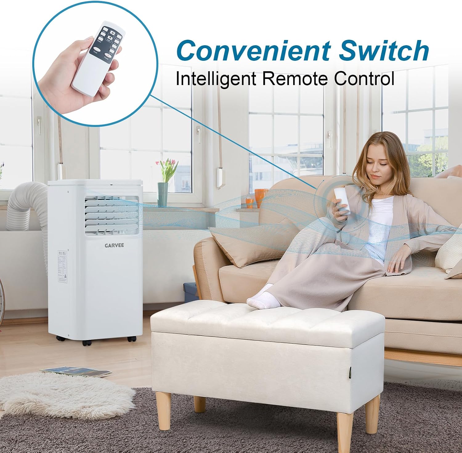 Garvee 10000BTU Portable Air Conditioner 3 in 1 AC Cooling Cooling Up to 450 sq.ft, Dehumidifier, Fan, w/LCD Display, Remote Control &Window Installation Kit, for Bedroom, Office