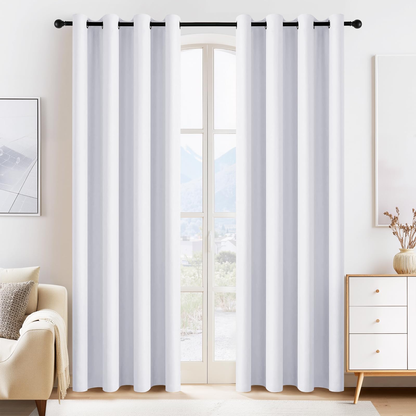 PONY DANCE Pure White Blackout Curtains for Bedroom 84 Inch Length