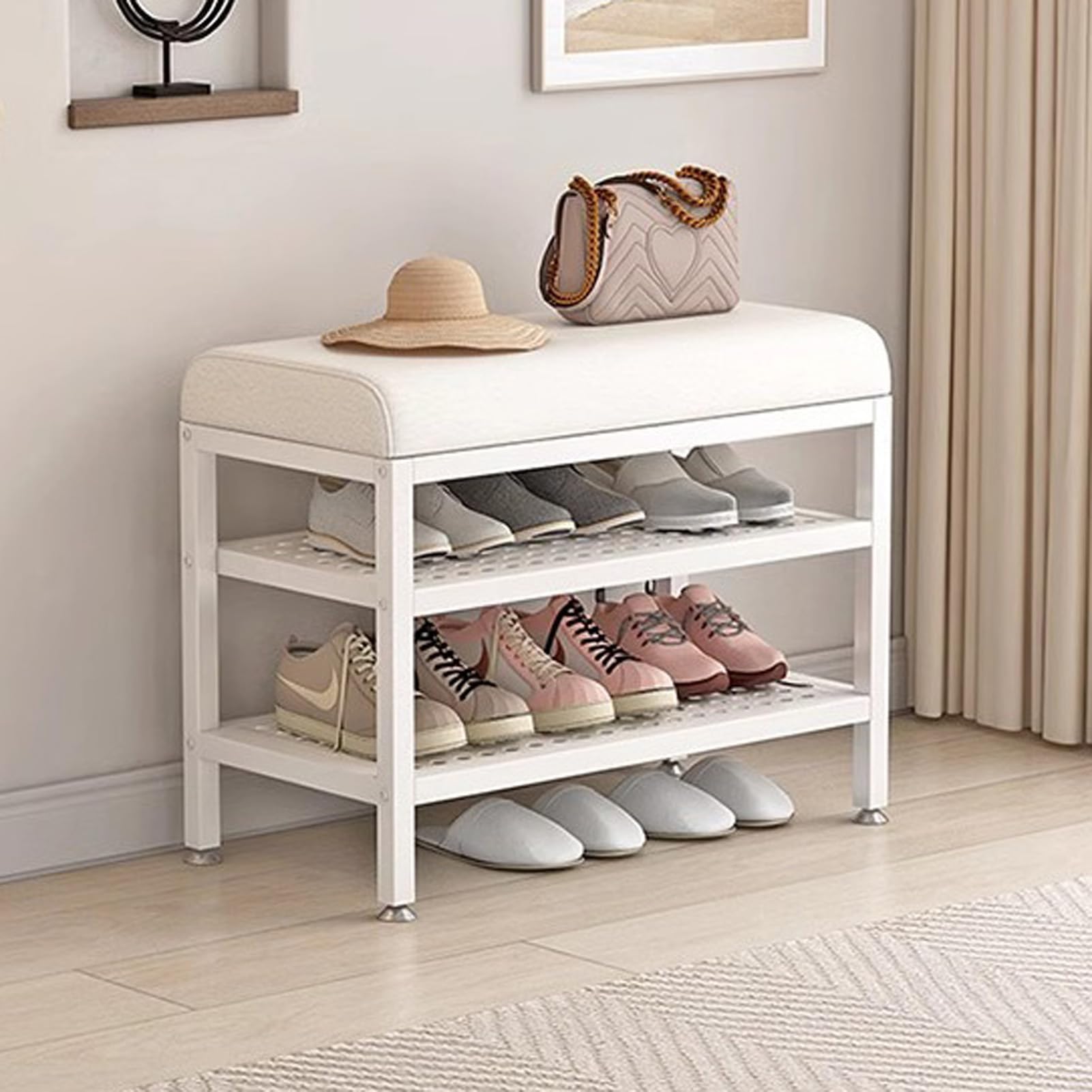 Banc de rangement à chaussures couloir et salle de bain multiusage
