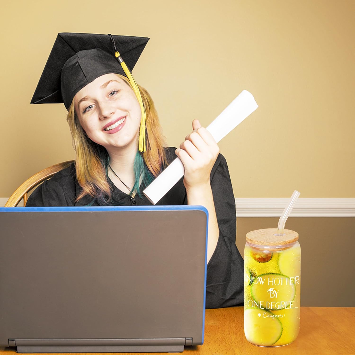 Graduation Gifts for Her, Him,16 Oz Glass Cup Can Glass Tumbler graduation gifts for Girl Boy - Now Hotter by One Degree - Image 4