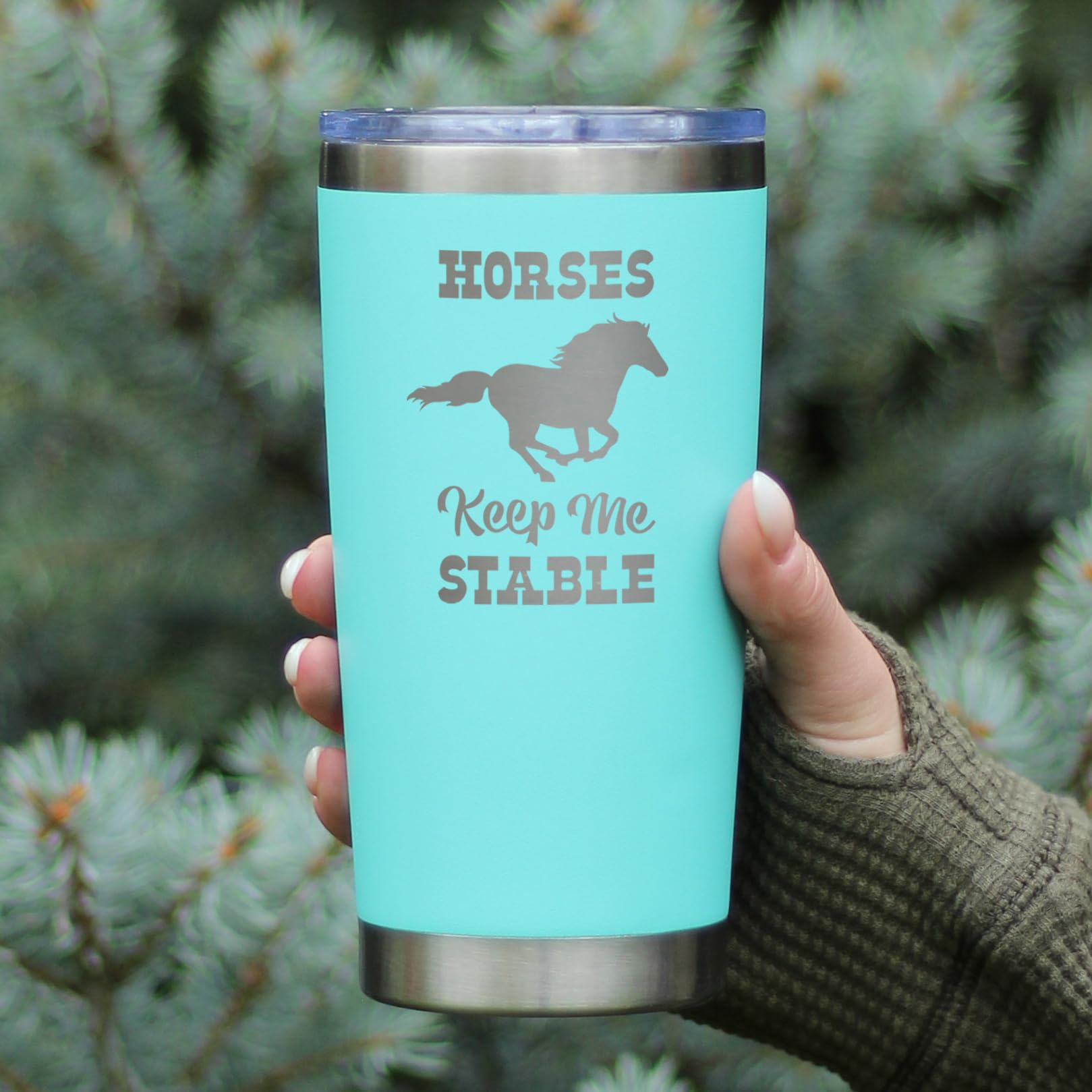 Bevvee Horses Keep Me Stable - Izolowany kubek do kawy z przesuwaną pokrywką - Kubek izolowany ze stali nierdzewnej - Prezenty do kawy z motywem konia - Turkusowy