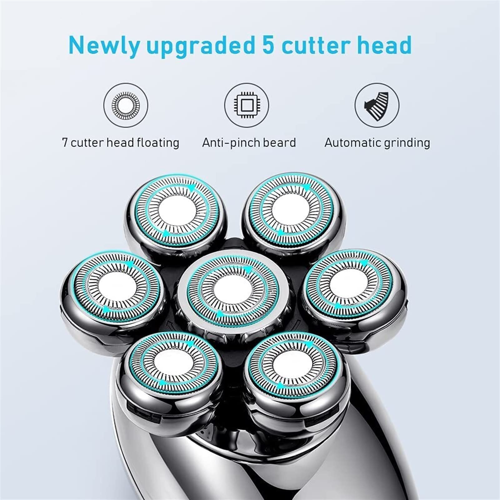 Rasoio elettrico per gli uomini, 5 in 1 Rasoio elettrico per gli uomini 7D Testa di taglio galleggiante USB Ricaricabile Rotary Shaver Smart Multifunzionale Grooming Kit