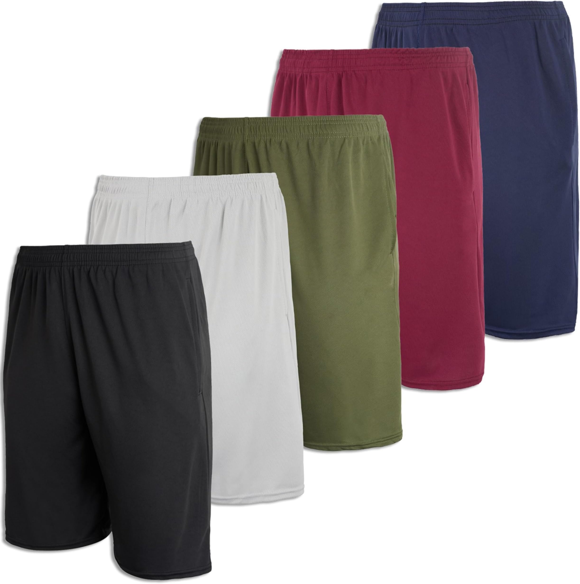 Real Essentials Boys' 5-Pack Mesh Active Athletic Performance Basketball Shorts with Pockets