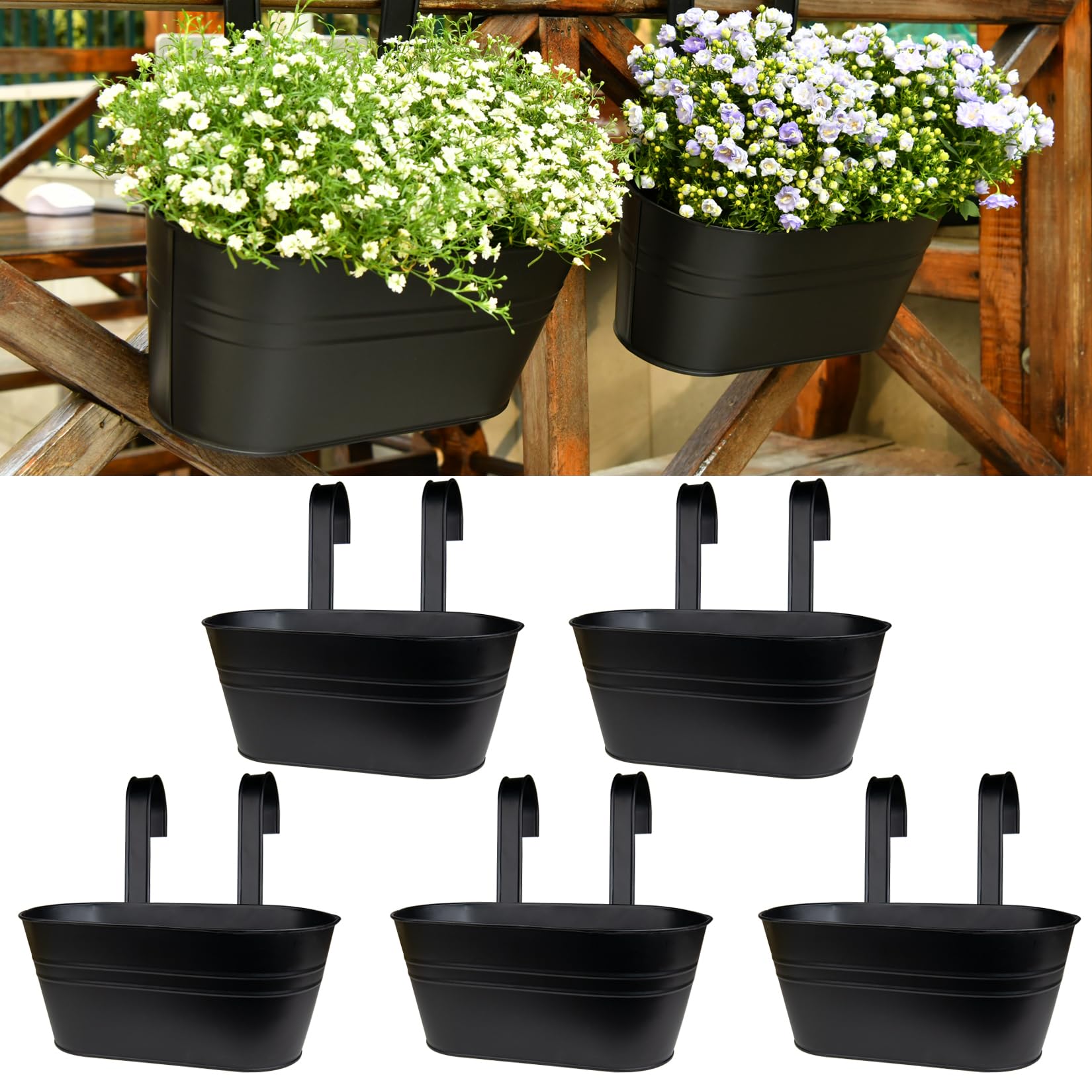 Lot De 5 Pots De Fleurs à Suspendre 10cm En Métal Blanc Avec Crochet