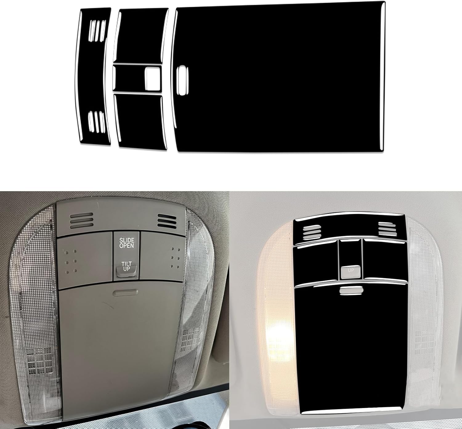 Glossy Bright Piano Black Car Front Reading Light Panel Slide Open/TILT UP Control Switch Sticker Interior Trim Compatible with Toyota Corolla 2009 2010 2011 2012 2013 Auto Trim Accessories