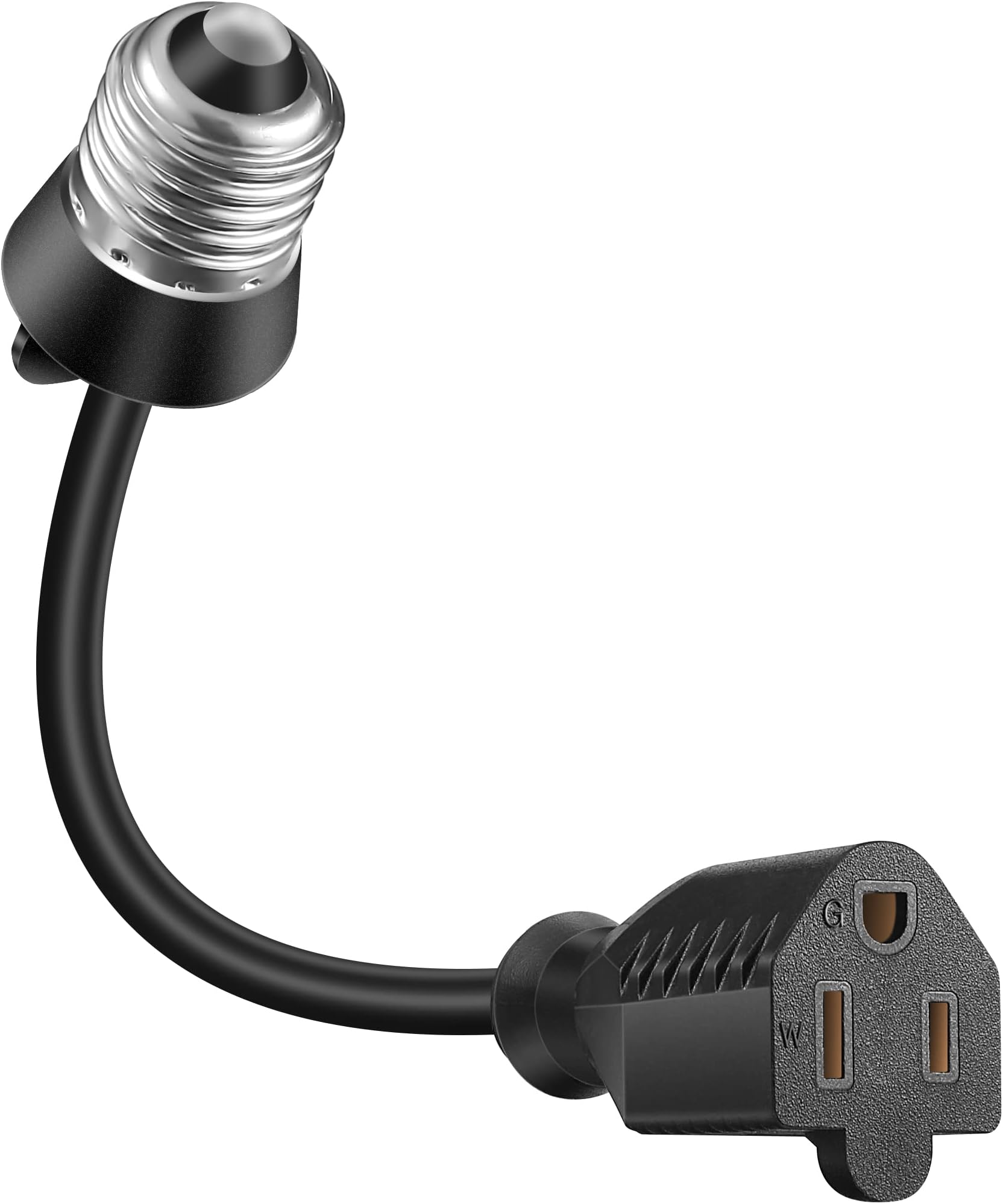 Feekoon 1 Pack 3 Outlet Light Socket Adapter, Convert E26/E27 Bulb Socket to 3 Prong Outlet with Extension Cord, Light Bulb Plug Adapter Converter Suitable for Outdoor Porch Garage Patio Use (Black)