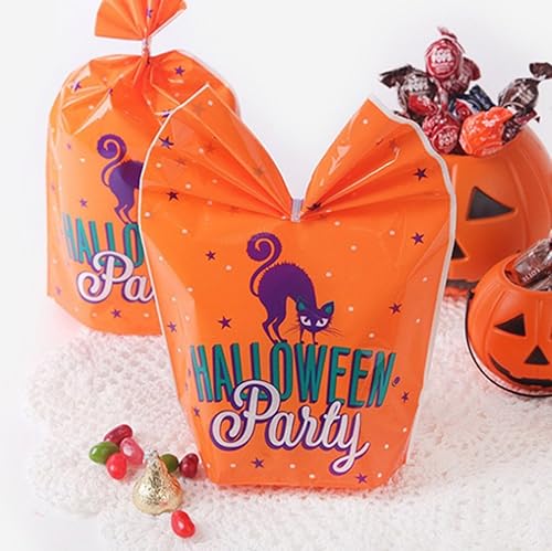 Miniatura 4 de 50 bolsas de dulces de Halloween, bolsas de galletas con lazos giratorios