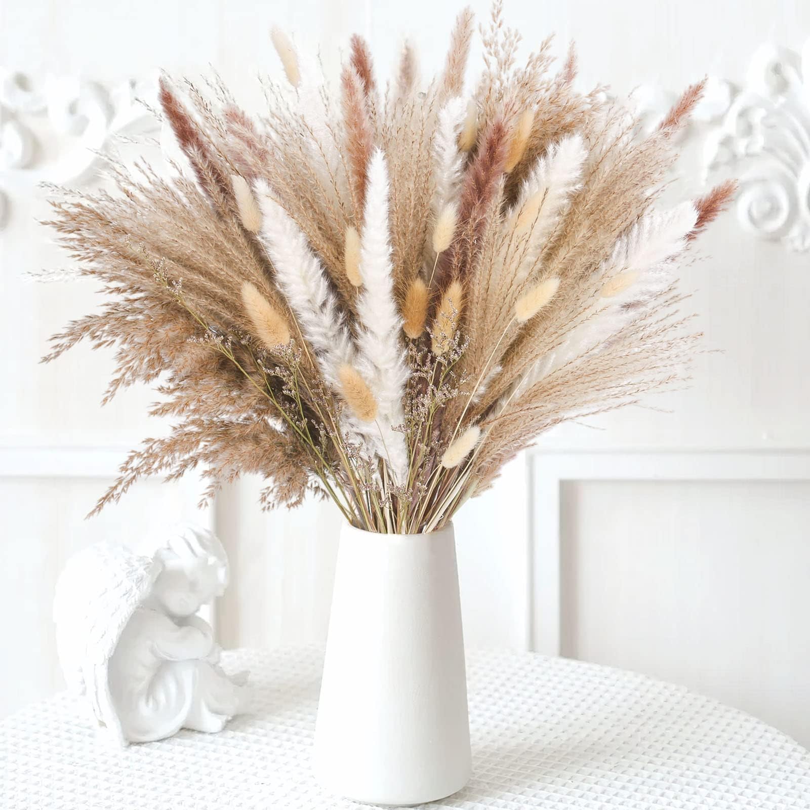 85 Pampas Grass Artificial Flowers Decorative, Natural Dried Pampas Grass Plants Fluffy Dried Flowers for Home Decor, Boho Living Room Decoration