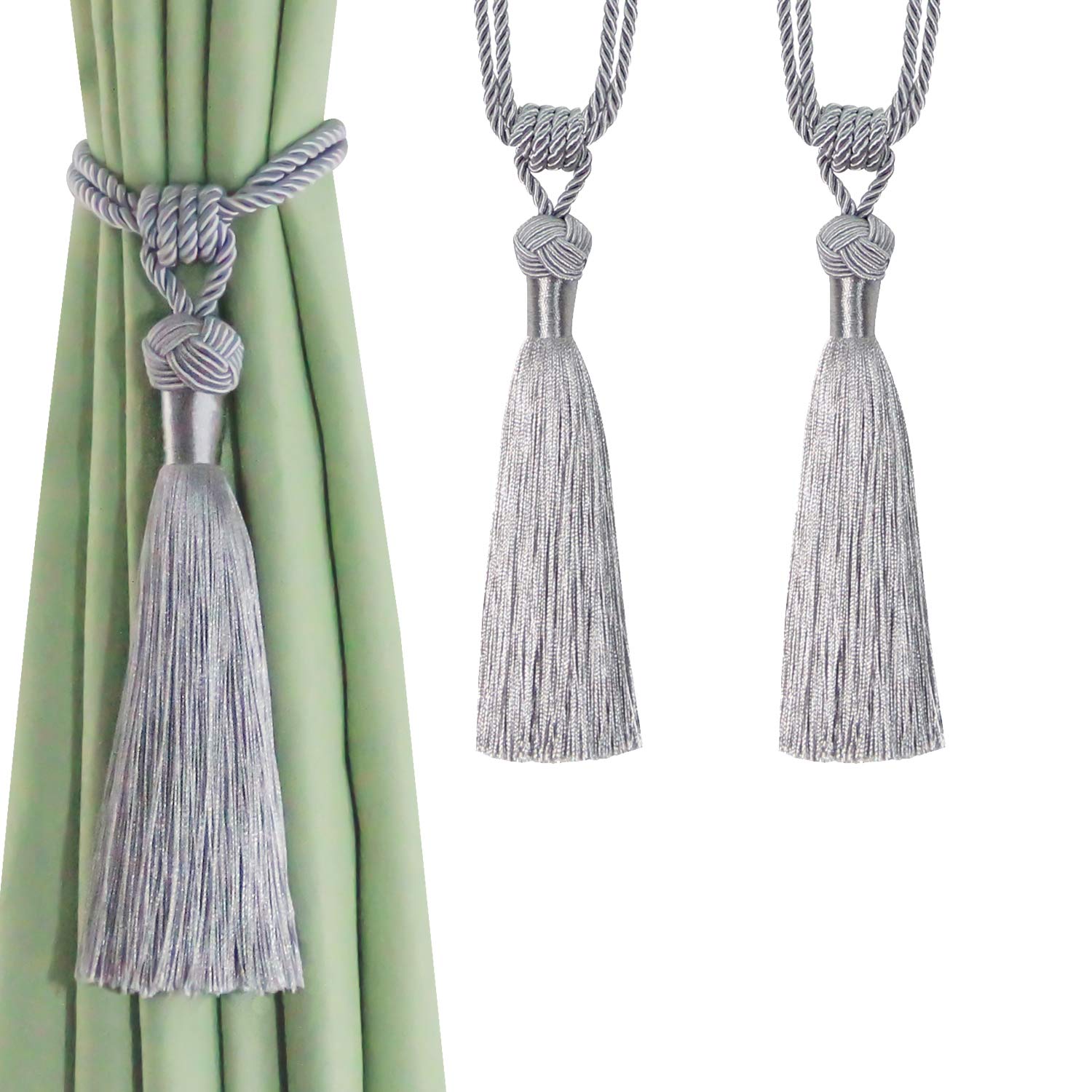 Tassel Curtain Tiebacks， Braided Rope Curtain Tiebacks Decorative Tassels Multicolor 2/4 Pcs(Onecolor,2pcs)