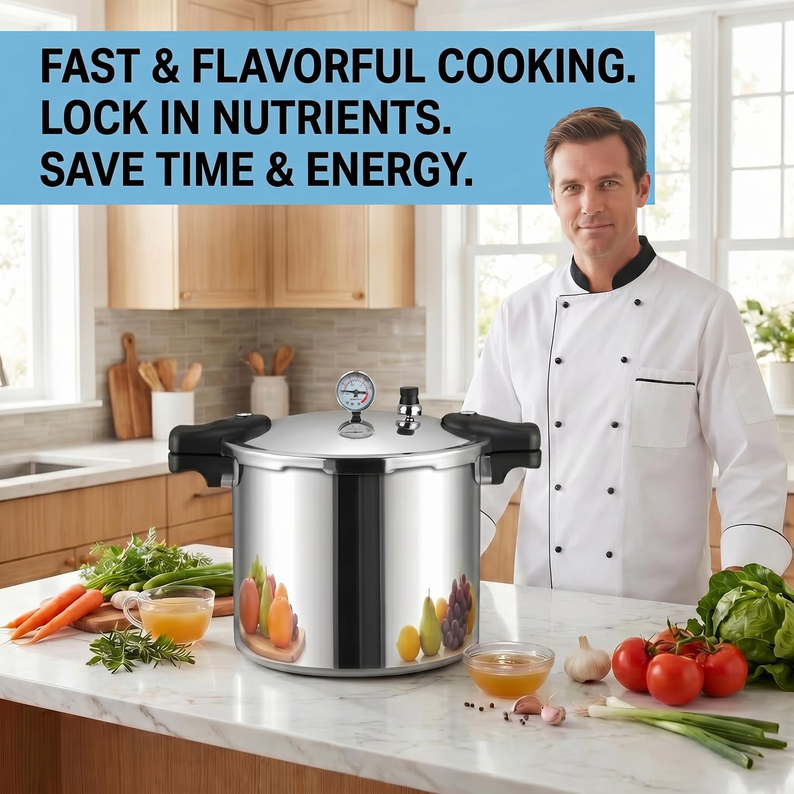 25 liter pressure cooker & Pressure Canner Cooker | induction compatible | Pressure gauge and pressure regulator | Aluminum and stainless steel | 13 Psi (+/- 5%) pressure release