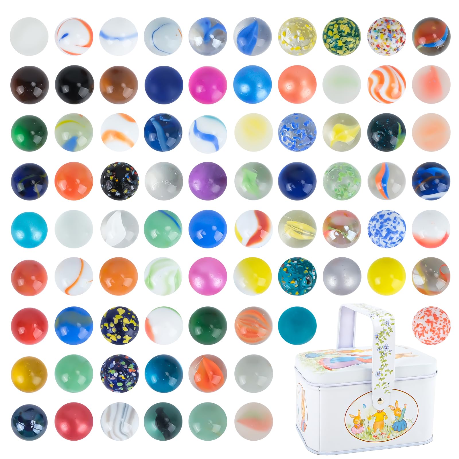 Canicas de Cristal Coloridas,80 Pieza Canicas de Vidrio de Colores con Exquisita Caja,Canica de Cristal Pequeñas para Niños,Canica de Cristals Multicolor para Decoración o Juegos de Canic