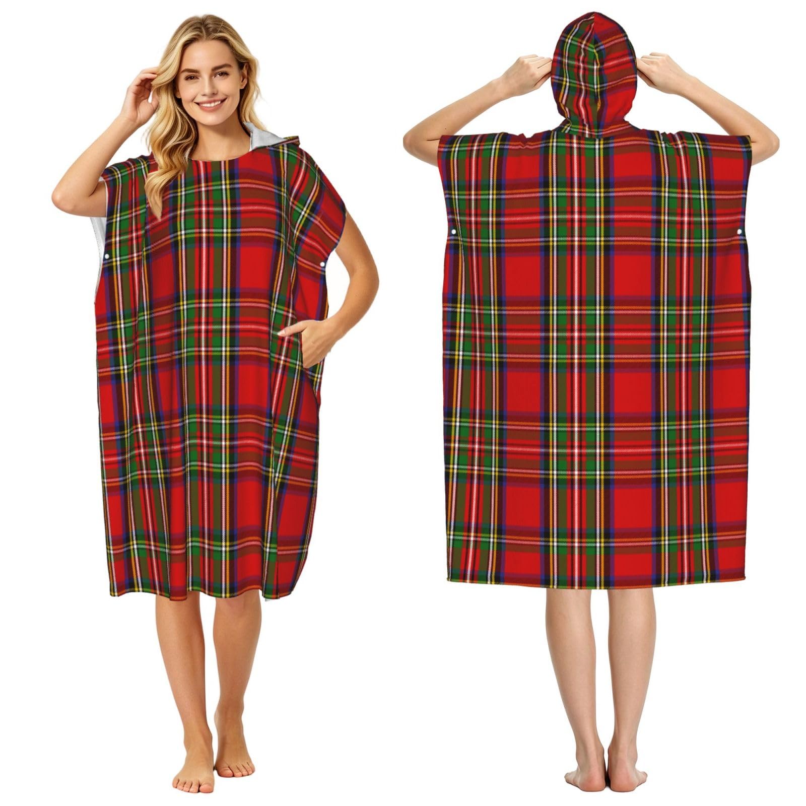 Poadnly Scottish Clan Stewart Tartan Plaid, Adult Hooded Beach Towel 90 x 110 cm,Changing Bath Robe, Surf Poncho Towel For Women Men