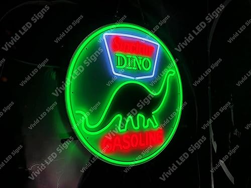 Miniatura 3 de Queen Sense 24 x 24 pulgadas Sinclair Dino Gasolina LED signo luz neón luces pared fiesta decoración lámpara con atenuador A124SDGLVVD-XLED