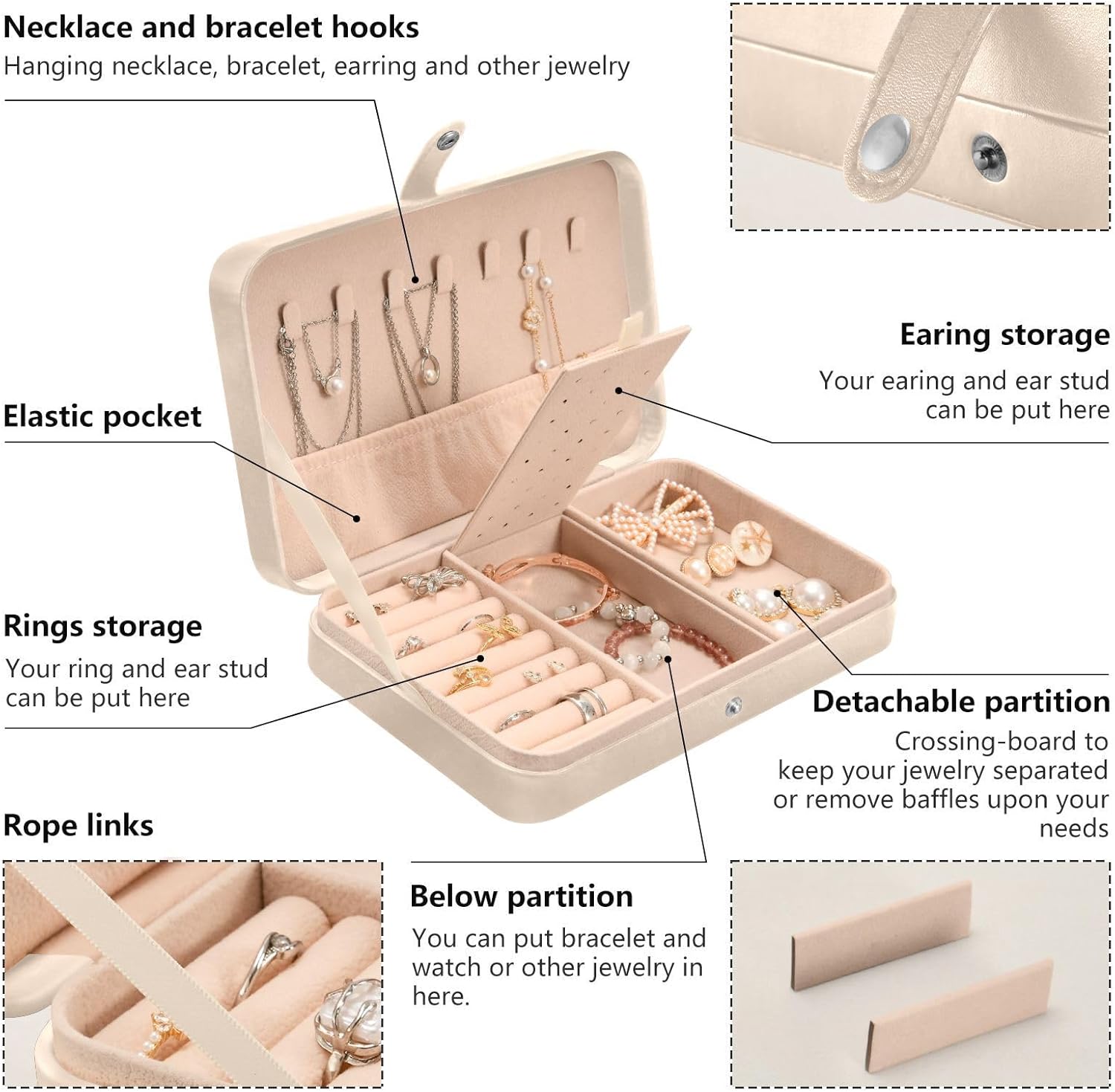 Jewelry Box-Hi_01701704255740_ Print PU Leather Travel Jewelry Organizers with Dividers Inserts, Necklaces Earrings Bracelets Case 8.27x5.5x1.78 Inch