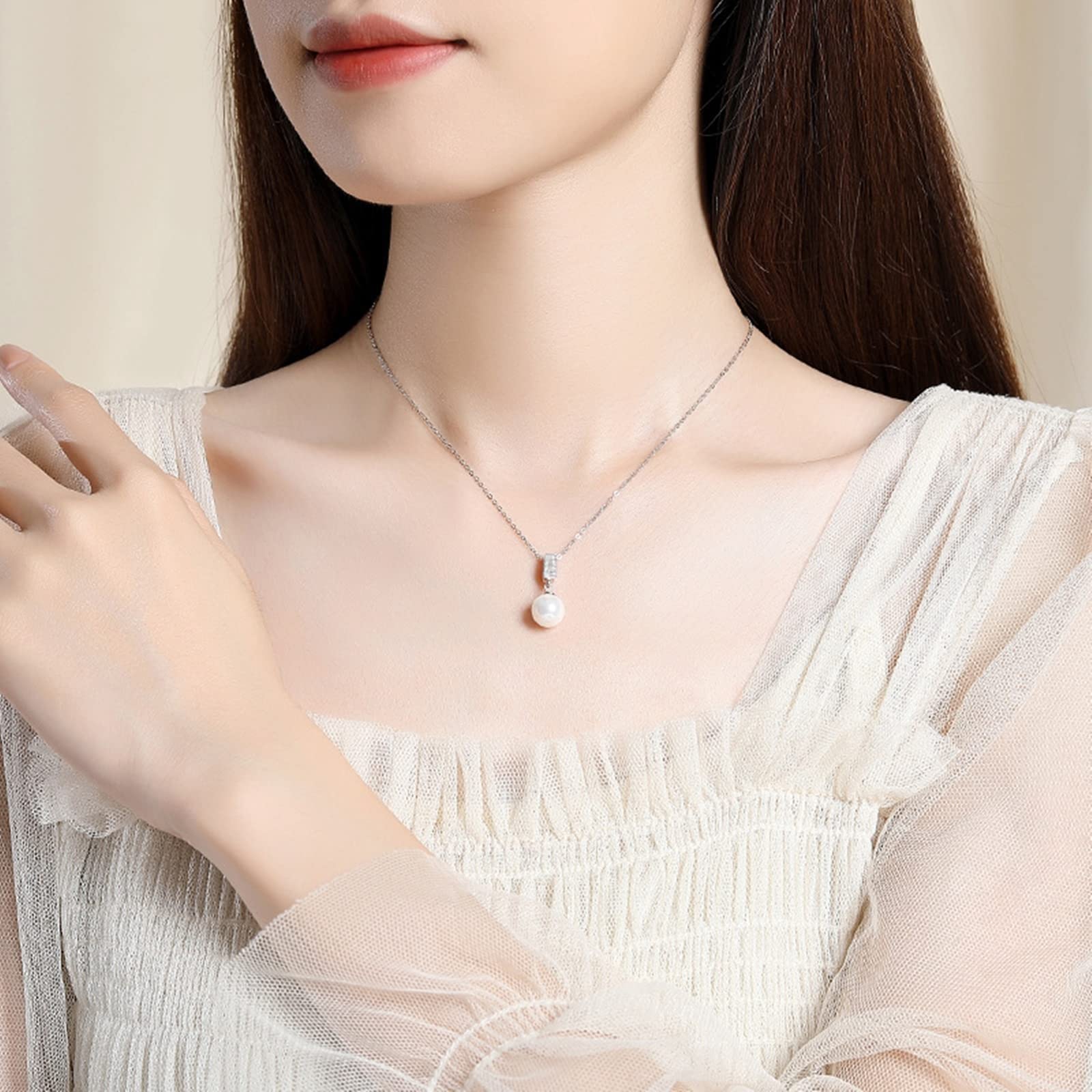 Parure Bijoux Femme Mariage, 925 Argent Bijoux Collier Perles Boucle d'Oreille Perle Mariée Soirée Accesoire Pendentif Cadeau de Noël Anniversaire