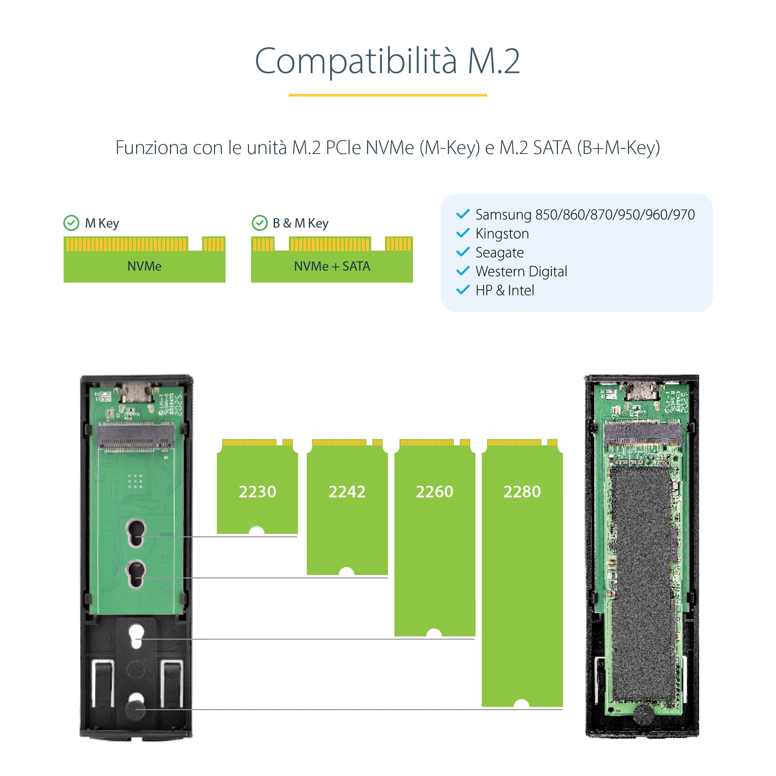 StarTech Box SSD M.2 NVMe o SATA, USB-C 10Gbps (M2-USB-C-NVME-SATA) | Include Cavi USB-C e USB-A, Supporta 2230/2242/2260/2280, Case in Alluminio