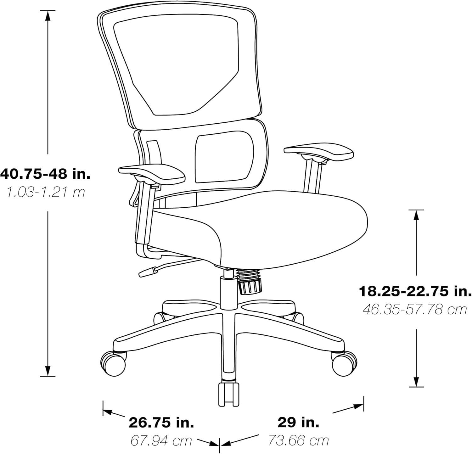 Space Seating 639 Series Manager's Adjustable Office Chair, Vertical Matrix Back with Padded Seat, Height Adjustable Padded Arms, Black Nylon Base, Seat Slider