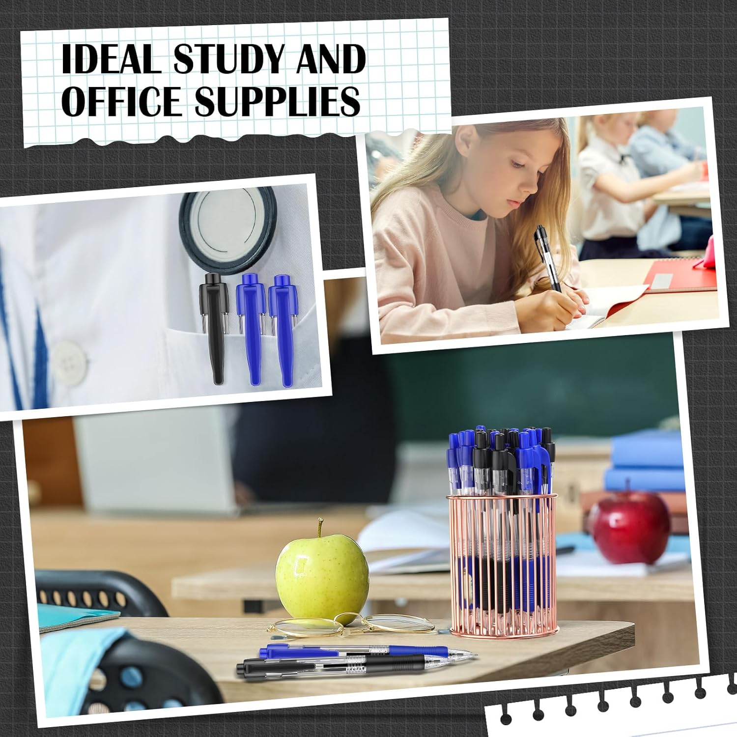 Fulmoon 100 Pcs Gel Ink Pens Retractable Ballpoint Medium Point 1.0 mm Ballpoint Smooth Writing Click Pens for Journal Writing Office Home(Black and Blue Ink)