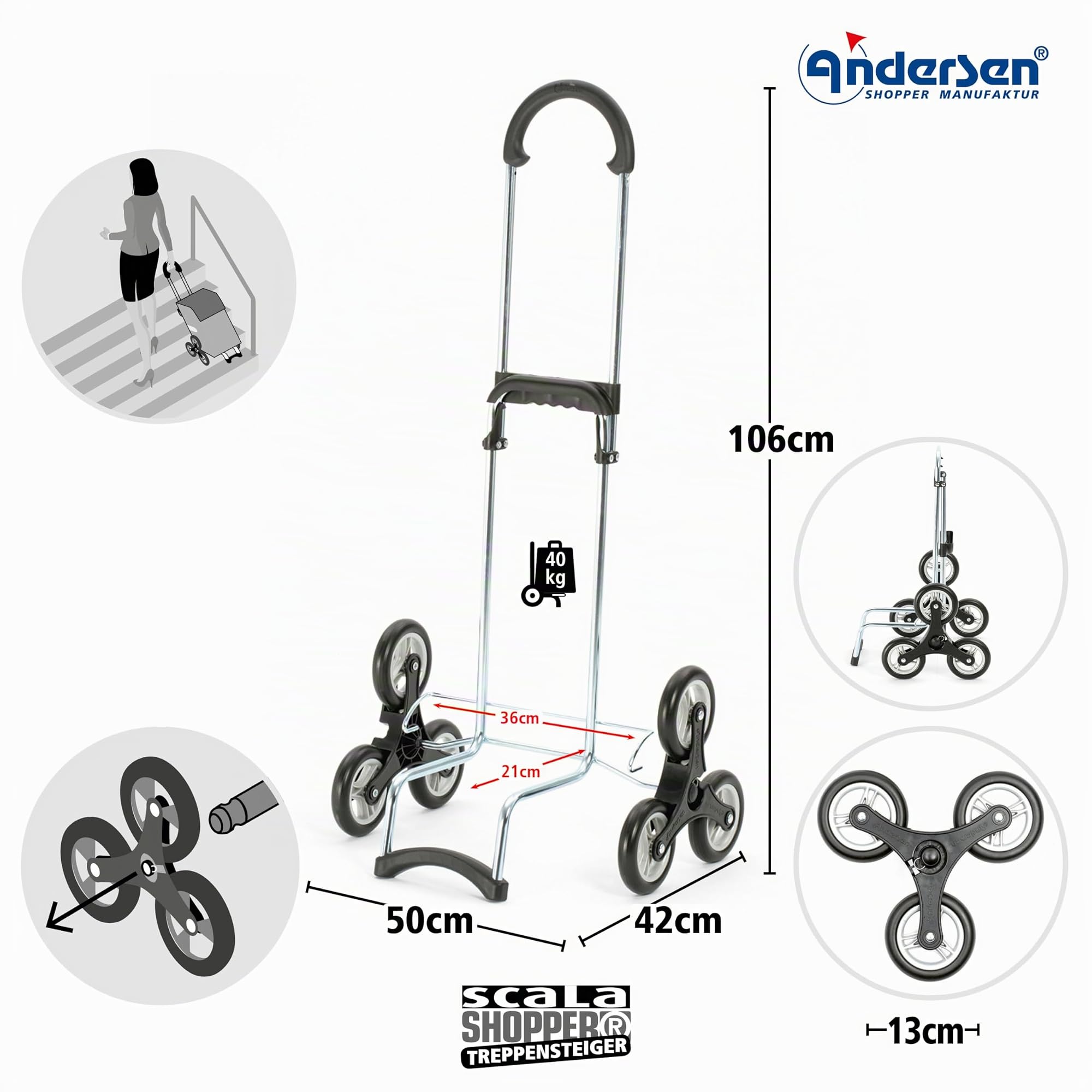 Andersen Einkaufstrolley - klappbar - 54 Liter - Treppensteiger