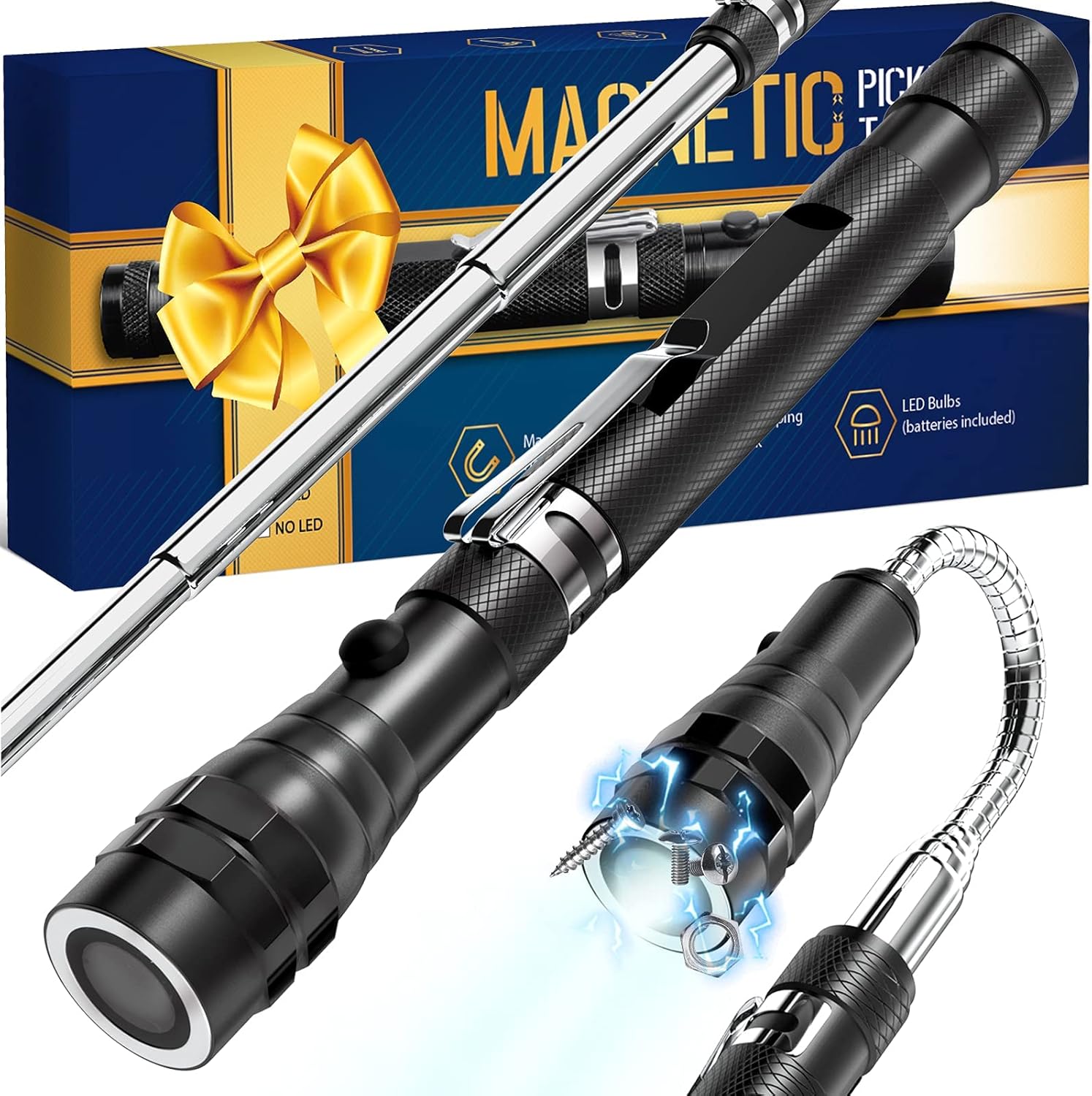Gifts for Men Dad,Magnet Tool Telescoping Magnetic Pickup Light,22" Extending Magnet Stick Cool Tool Gadget for Men,Unique Birthday Gift for Men HIM,HER,Husband,Grandpa,Stuff for Hard to Reach Place - - 
