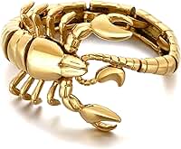 Pulseira de aço inoxidável de escorpião dourada vintage punk para homens, presente polido para ele, joias masculinas