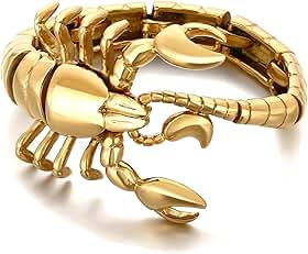 Pulseira de aço inoxidável de escorpião dourada vintage punk para homens, presente polido para ele, joias masculinas