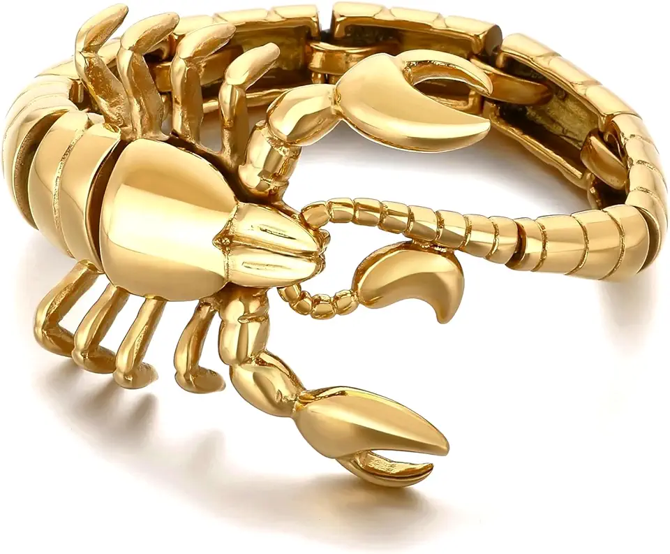 Pulseira de aço inoxidável de escorpião dourada vintage punk para homens, presente polido para ele, joias masculinas